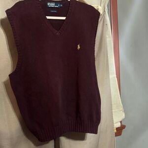 Polo by Ralph Lauren Men's Maroon V-Neck Sweater Vest